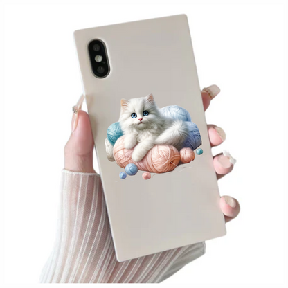 White Kitten With Blue Eyes Yarn Vinyl Sticker Decal