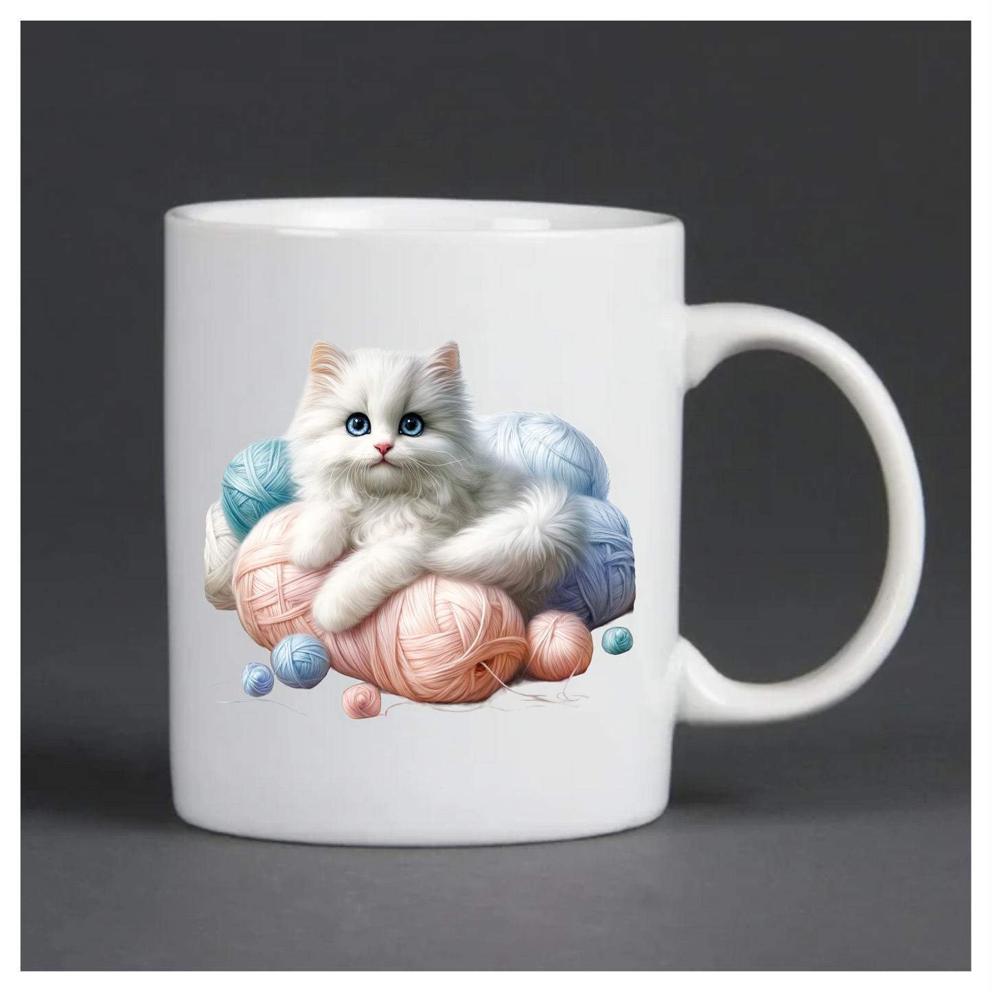 White Kitten With Blue Eyes Yarn Vinyl Sticker Decal