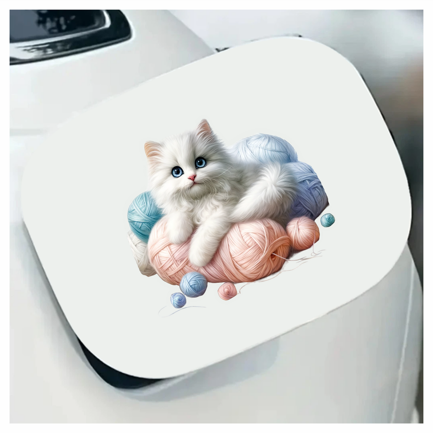White Kitten With Blue Eyes Yarn Vinyl Sticker Decal