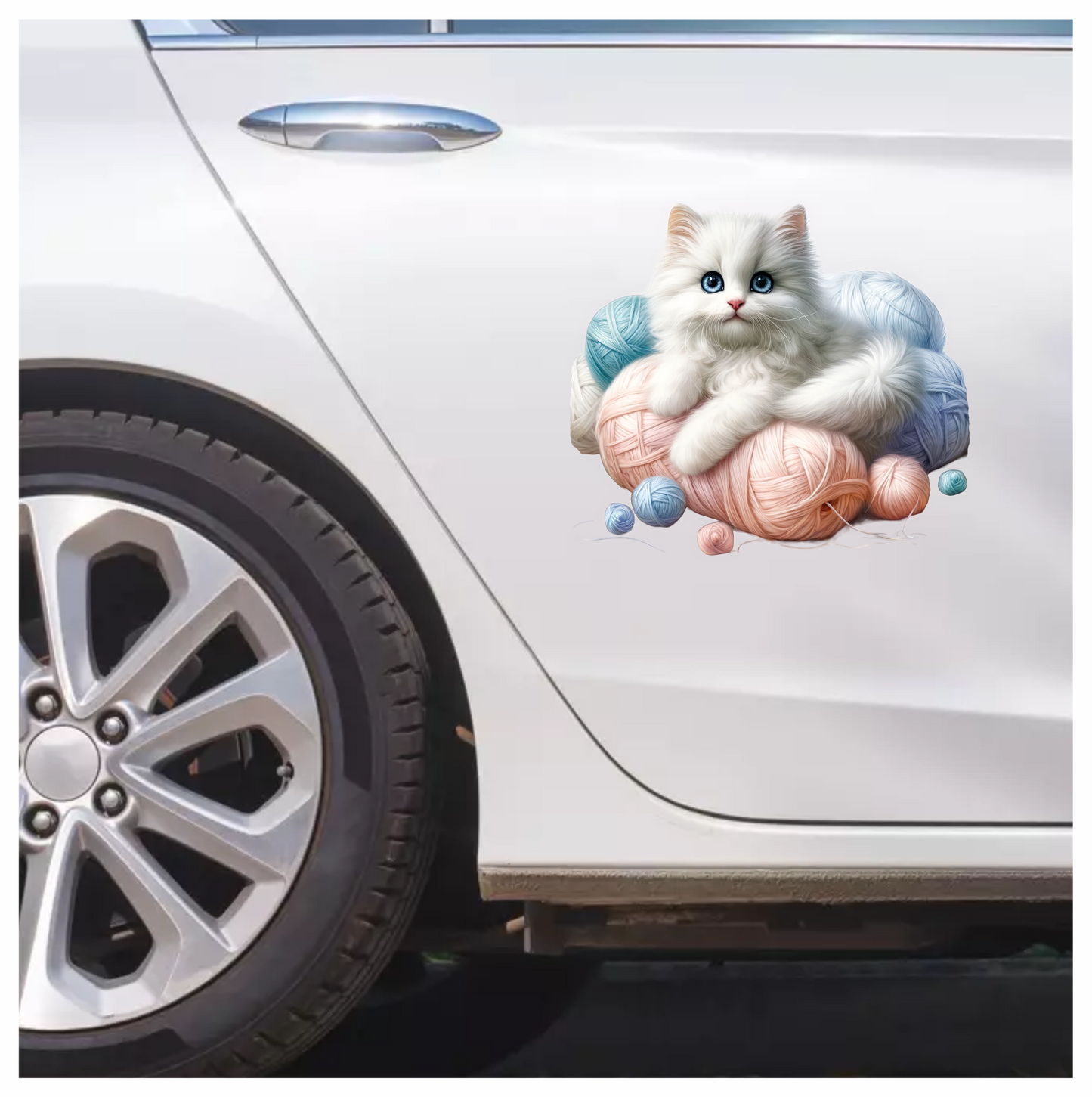 White Kitten With Blue Eyes Yarn Vinyl Sticker Decal