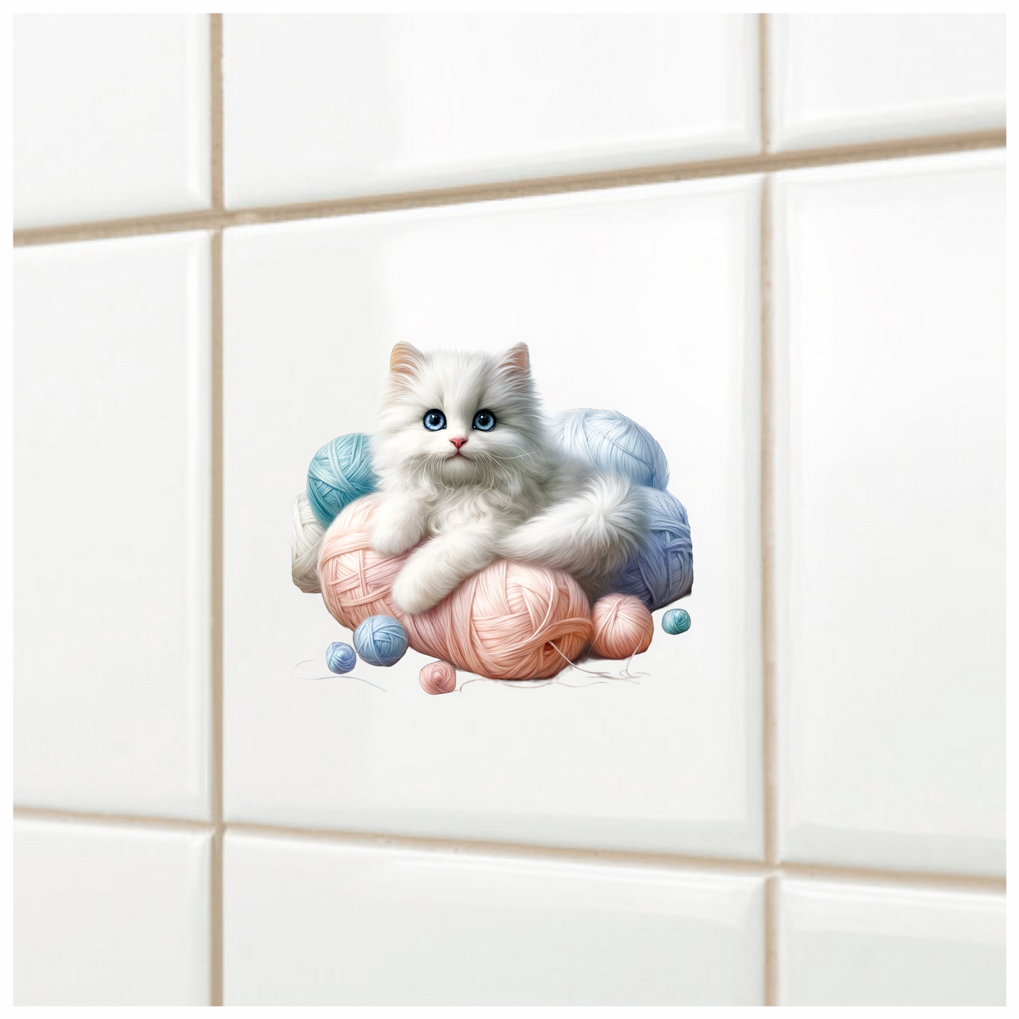 White Kitten With Blue Eyes Yarn Vinyl Sticker Decal