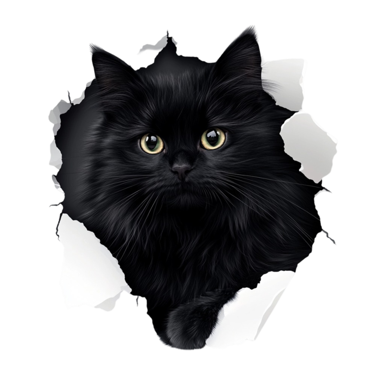 Black Longhair Cat With Yellow Eyes Vinyl Sticker Decal