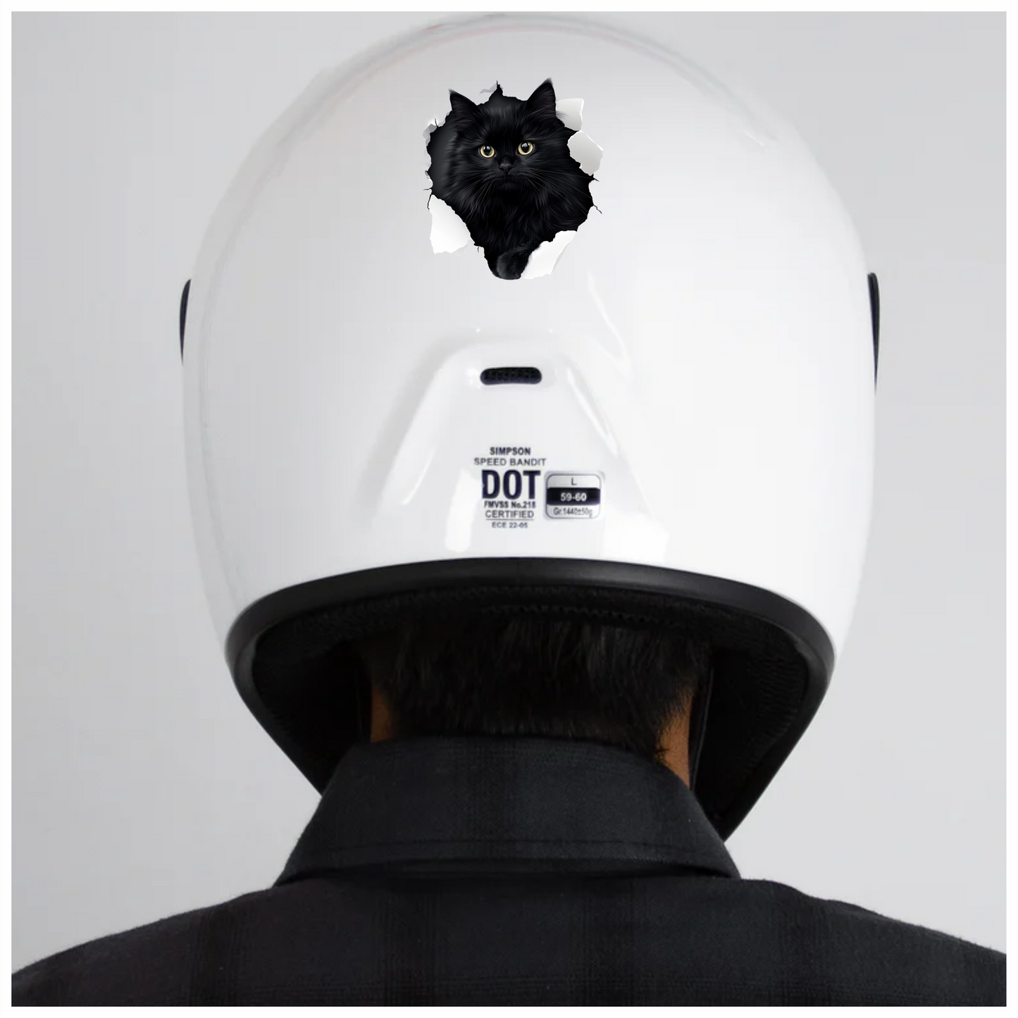 Black Longhair Cat With Yellow Eyes Vinyl Sticker Decal