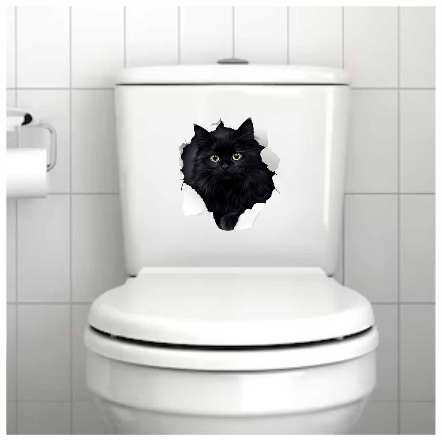 Black Longhair Cat With Yellow Eyes Vinyl Sticker Decal