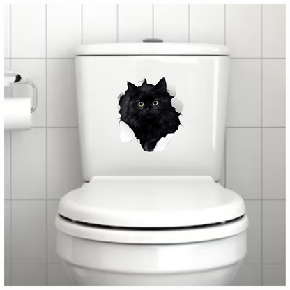 Black Longhair Cat With Yellow Eyes Vinyl Sticker Decal