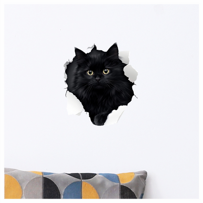 Black Longhair Cat With Yellow Eyes Vinyl Sticker Decal