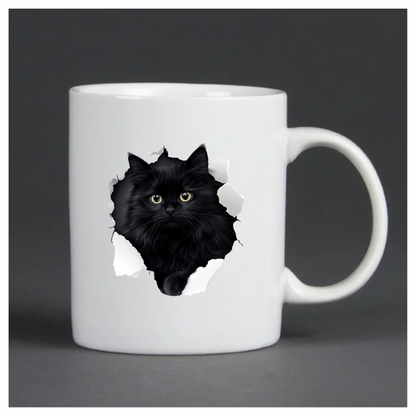 Black Longhair Cat With Yellow Eyes Vinyl Sticker Decal
