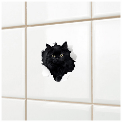 Black Longhair Cat With Yellow Eyes Vinyl Sticker Decal