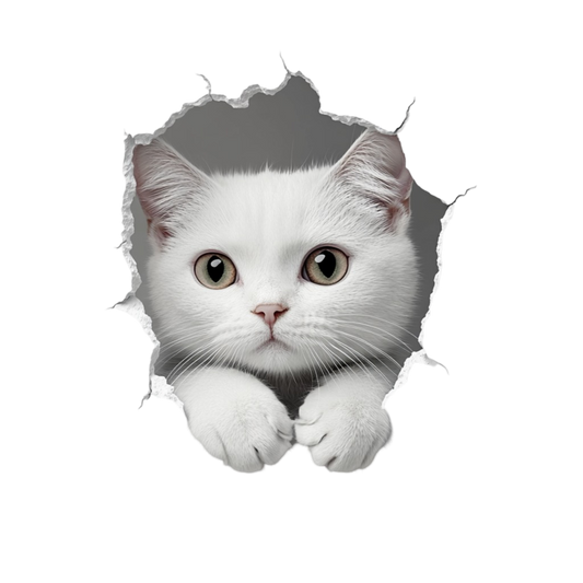 White Shorthaired Cat With Green Eyes Vinyl Sticker Decal