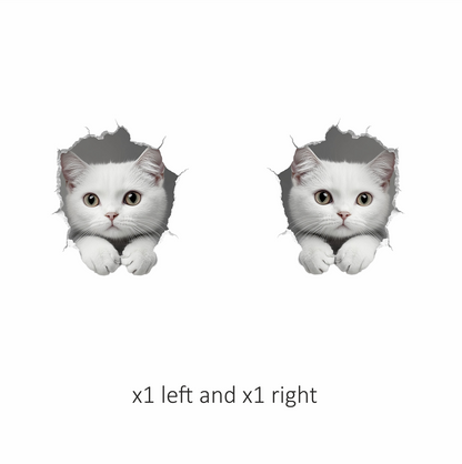 White Shorthaired Cat With Green Eyes Vinyl Sticker Decal