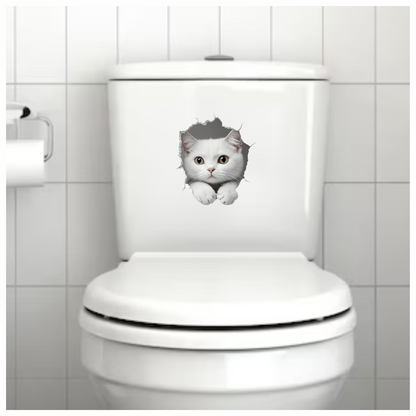 White Shorthaired Cat With Green Eyes Vinyl Sticker Decal