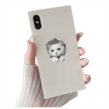 White Shorthaired Cat With Green Eyes Vinyl Sticker Decal