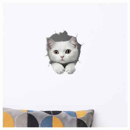 White Shorthaired Cat With Green Eyes Vinyl Sticker Decal