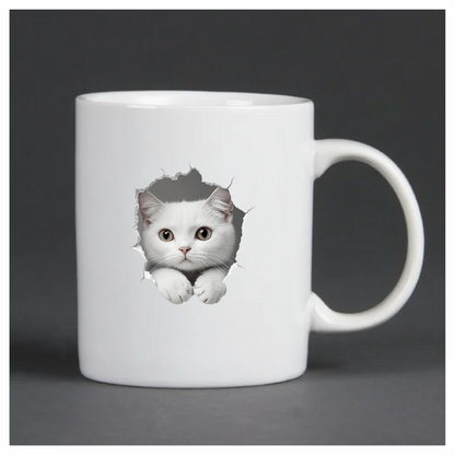 White Shorthaired Cat With Green Eyes Vinyl Sticker Decal
