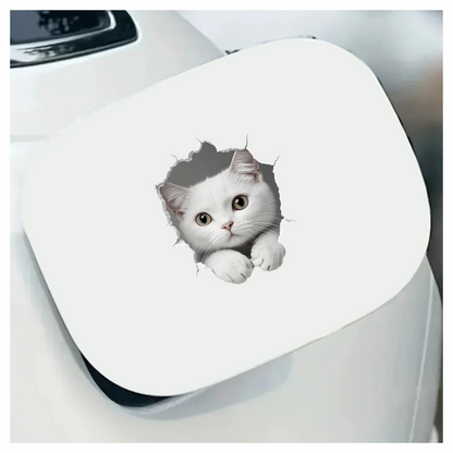 White Shorthaired Cat With Green Eyes Vinyl Sticker Decal