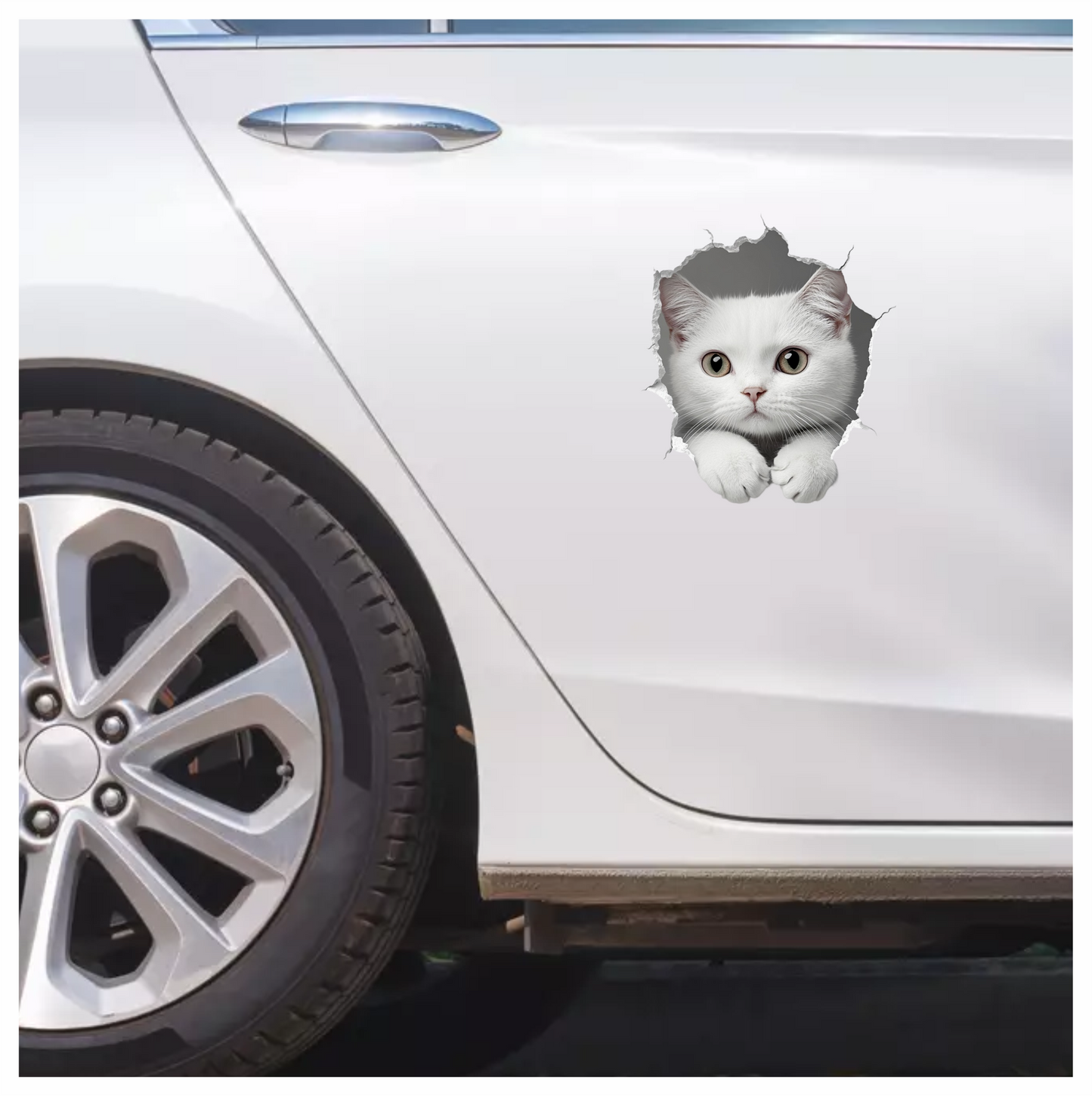 White Shorthaired Cat With Green Eyes Vinyl Sticker Decal