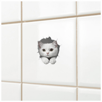 White Shorthaired Cat With Green Eyes Vinyl Sticker Decal