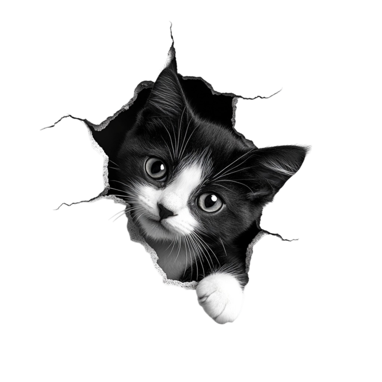 Black White Kitten With Round Eyes Vinyl Sticker Decal