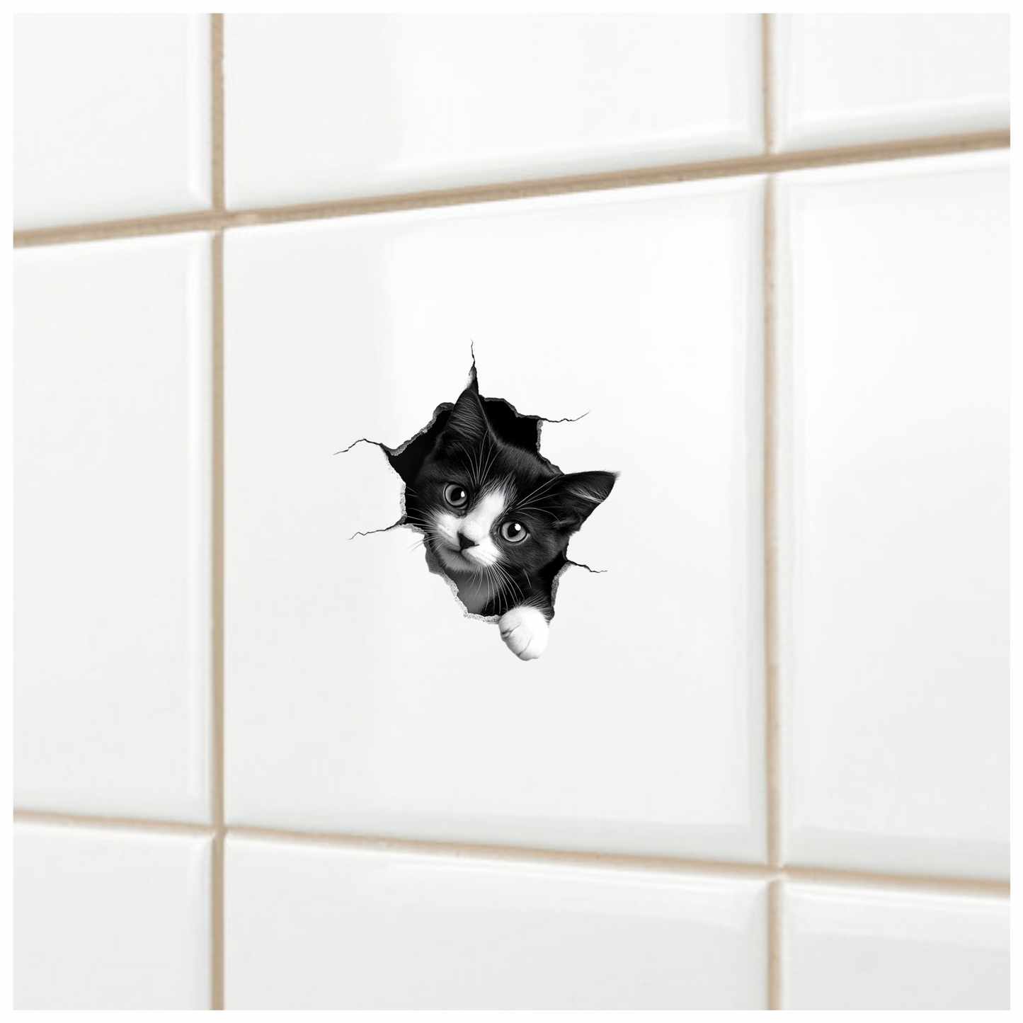 Black White Kitten With Round Eyes Vinyl Sticker Decal