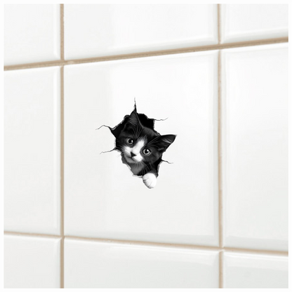 Black White Kitten With Round Eyes Vinyl Sticker Decal