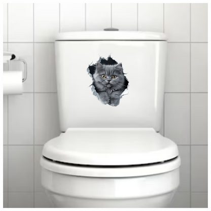 Grey Fluffy Kitten With Yellow Eyes Vinyl Sticker Decal