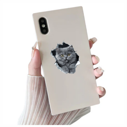 Grey Fluffy Kitten With Yellow Eyes Vinyl Sticker Decal