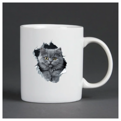 Grey Fluffy Kitten With Yellow Eyes Vinyl Sticker Decal