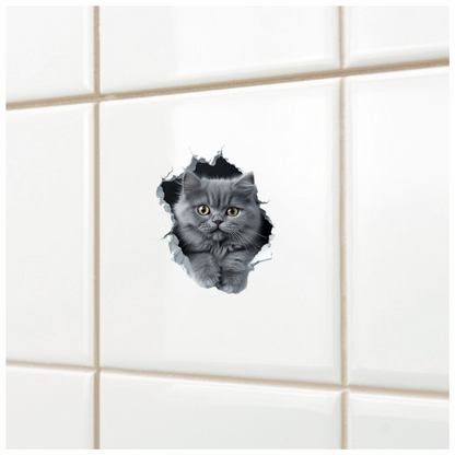 Grey Fluffy Kitten With Yellow Eyes Vinyl Sticker Decal
