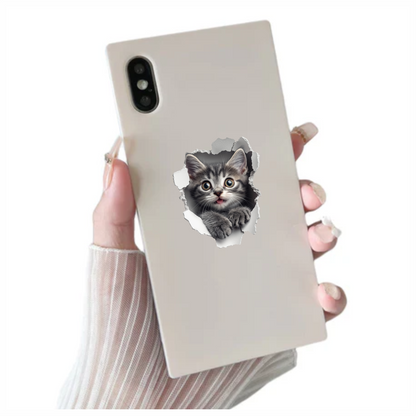 Grey Tabby Kitten With Green Eyes Vinyl Sticker Decal