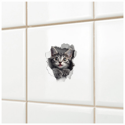 Grey Tabby Kitten With Green Eyes Vinyl Sticker Decal