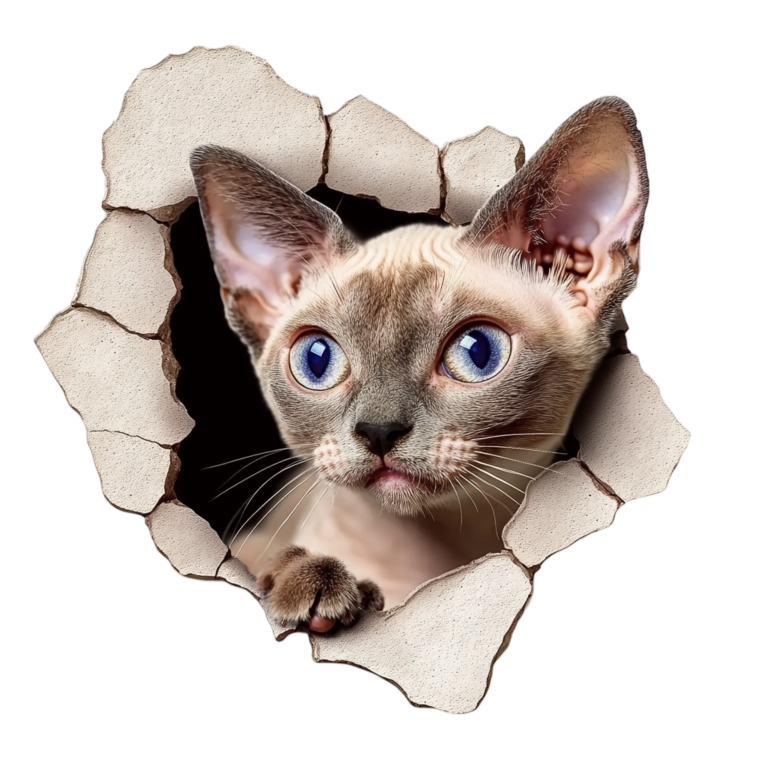 Cream Devon Rex Cat With Blue Eyes Vinyl Sticker Decal