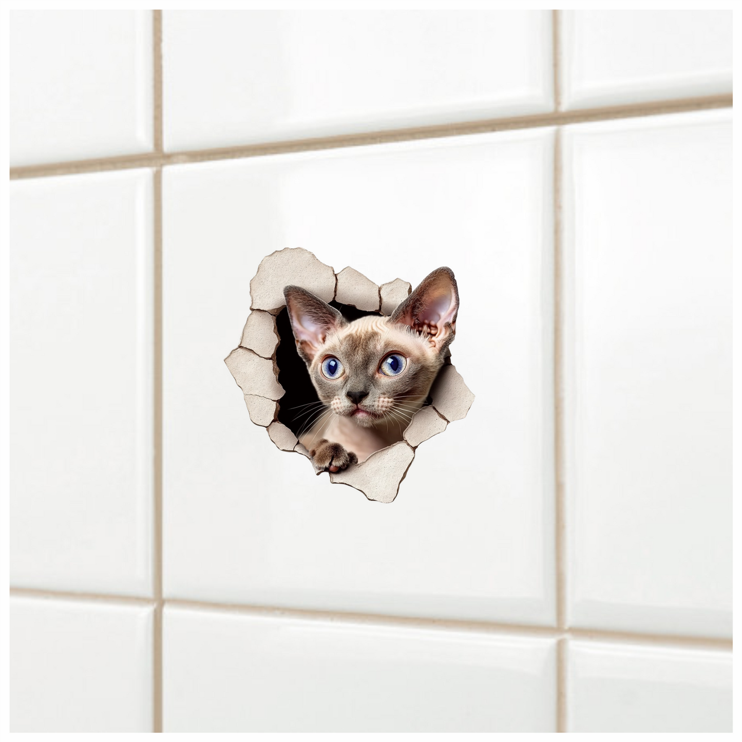 Cream Devon Rex Cat With Blue Eyes Vinyl Sticker Decal