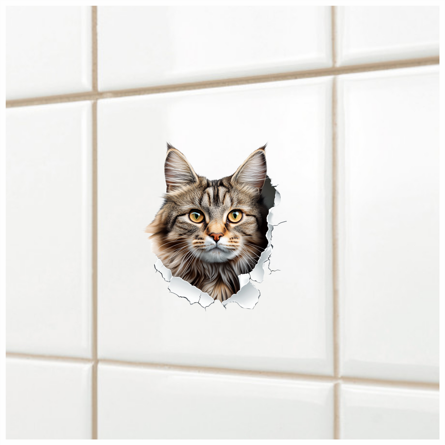 Brown Maine Coon Cat With Green Eyes Vinyl Sticker Decal
