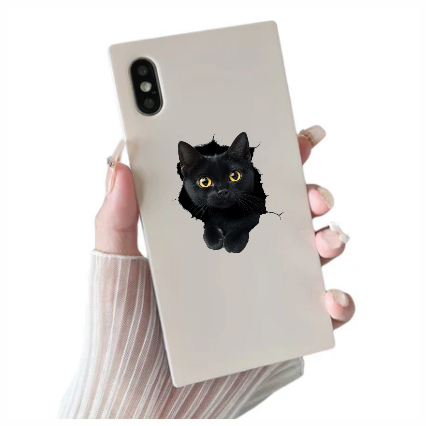 Black Cat With Bright Yellow Eyes Vinyl Sticker Decal