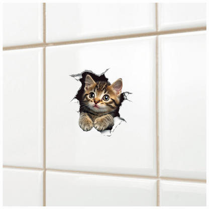 Brown Tabby Kitten With Green Eyes Vinyl Sticker Decal