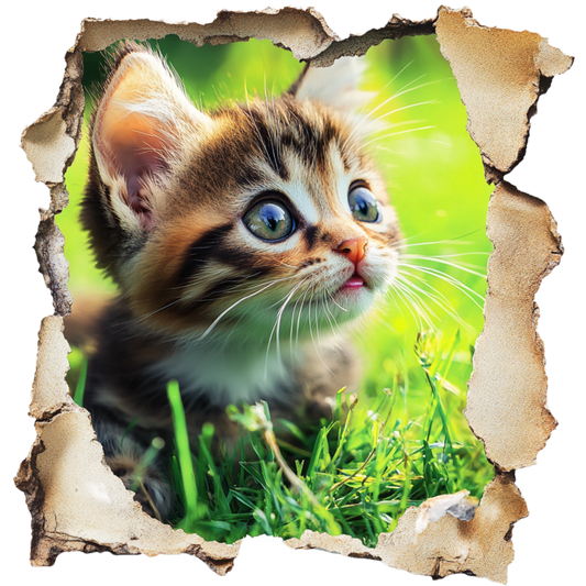 Brown Kitten Sitting On Green Grass Vinyl Sticker Decal