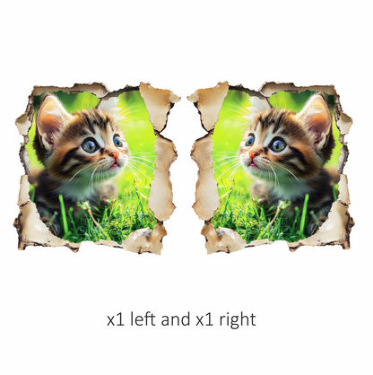 Brown Kitten Sitting On Green Grass Vinyl Sticker Decal
