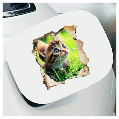 Brown Kitten Sitting On Green Grass Vinyl Sticker Decal