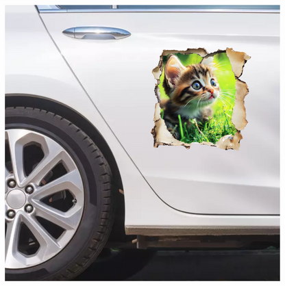 Brown Kitten Sitting On Green Grass Vinyl Sticker Decal