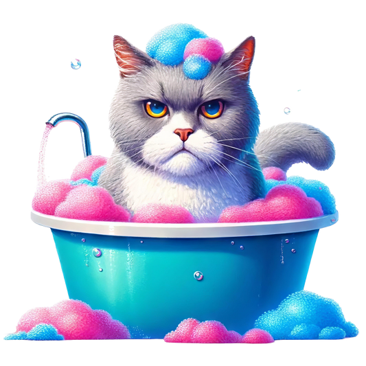 Gray Cat In Blue Bathtub Vinyl Sticker Decal