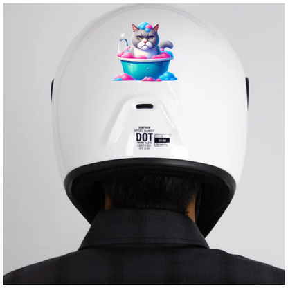 Gray Cat In Blue Bathtub Vinyl Sticker Decal