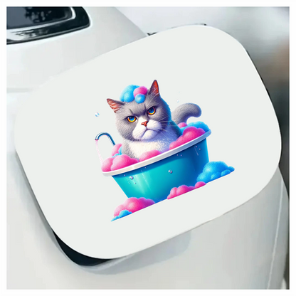 Gray Cat In Blue Bathtub Vinyl Sticker Decal