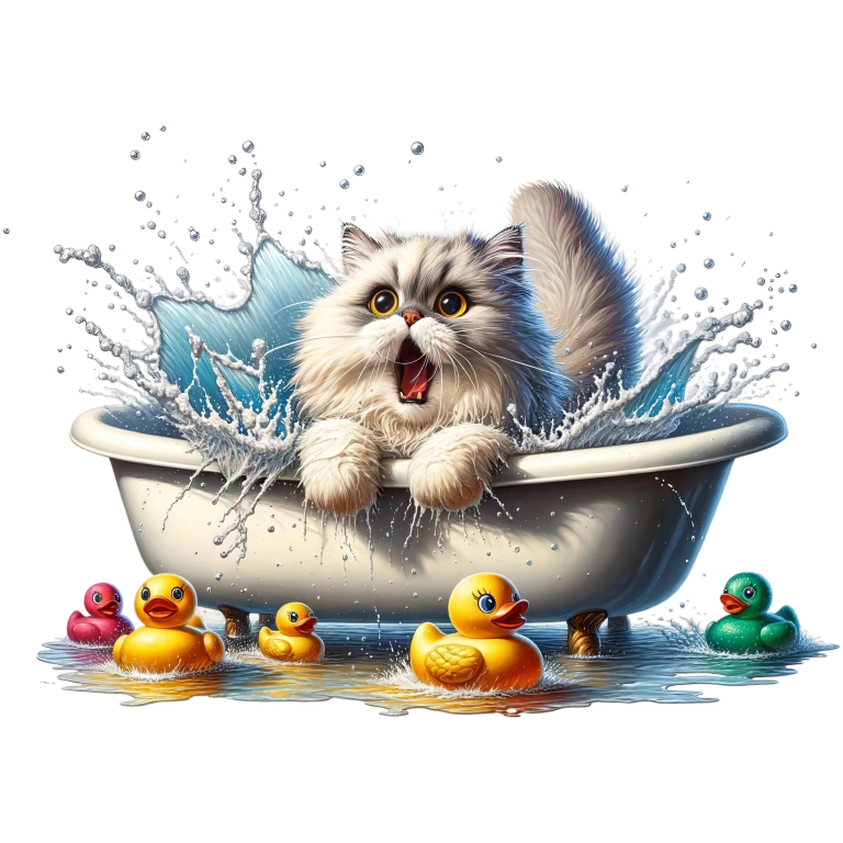 White Persian Cat In Bathtub Vinyl Sticker Decal