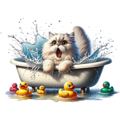 White Persian Cat In Bathtub Vinyl Sticker Decal