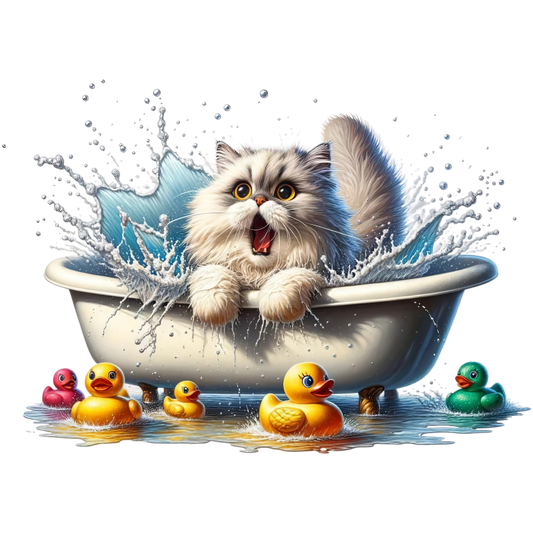 White Persian Cat In Bathtub Vinyl Sticker Decal