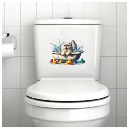 White Persian Cat In Bathtub Vinyl Sticker Decal