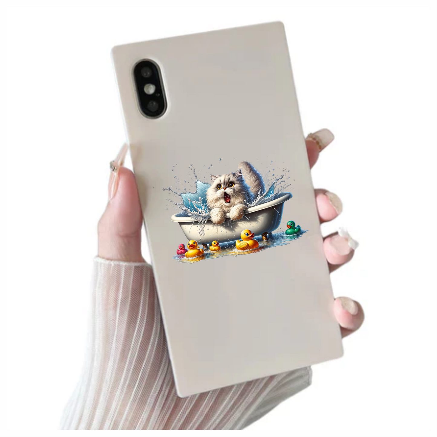 White Persian Cat In Bathtub Vinyl Sticker Decal