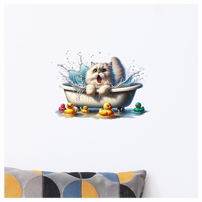 White Persian Cat In Bathtub Vinyl Sticker Decal