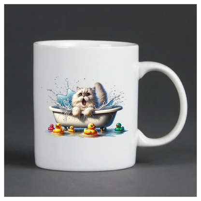 White Persian Cat In Bathtub Vinyl Sticker Decal