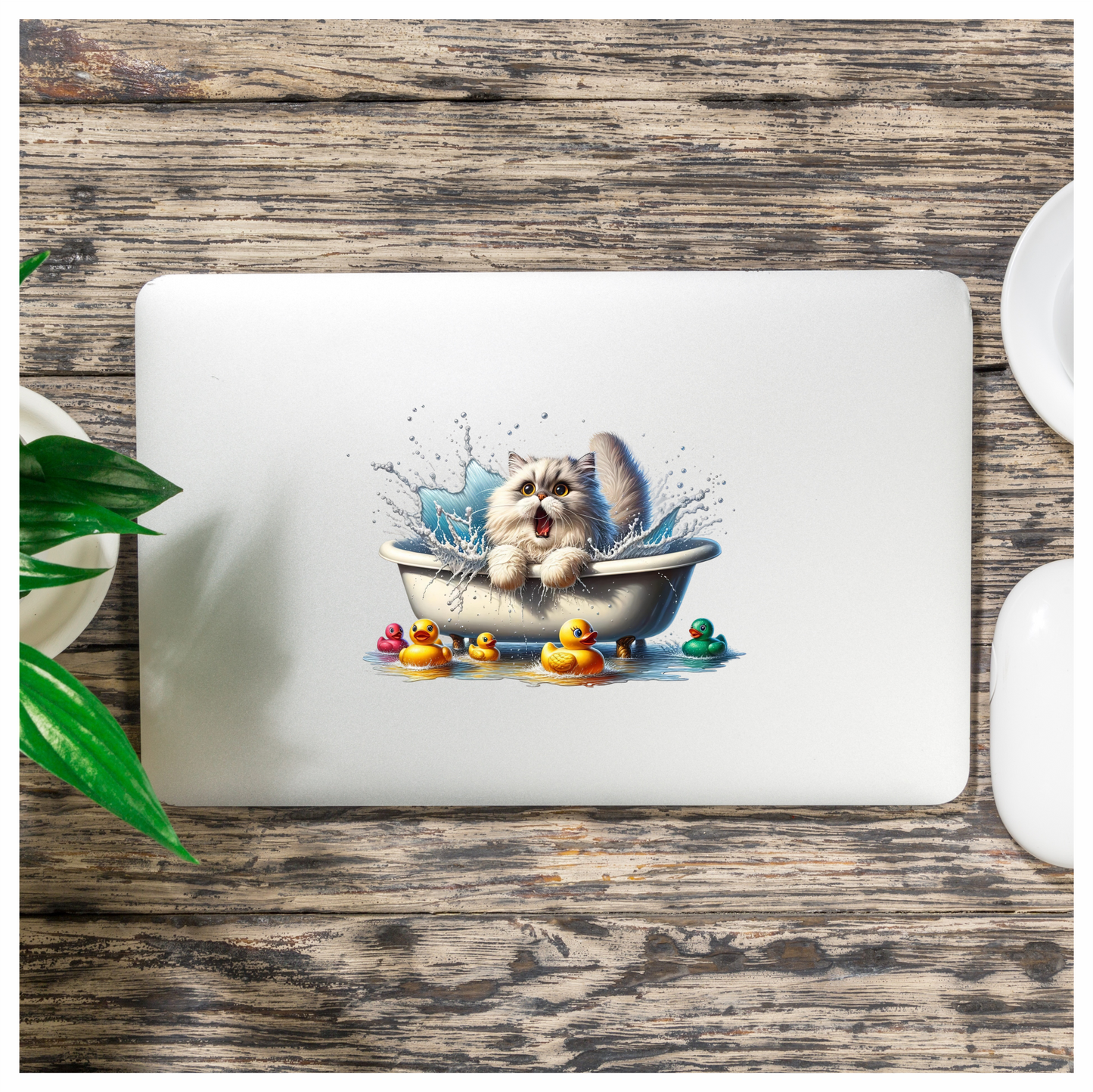 White Persian Cat In Bathtub Vinyl Sticker Decal